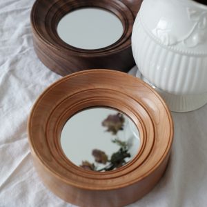 Solid Cherry Wood Round Photo Frame (2) solid cherry wood round photo frame on table